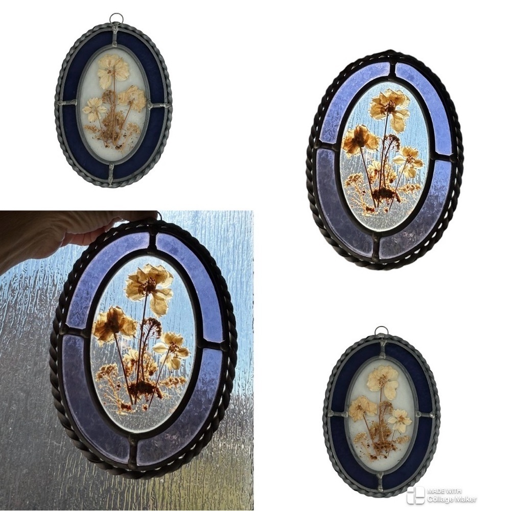 Lasting Impressions vintage stain glass with dried flowers​
